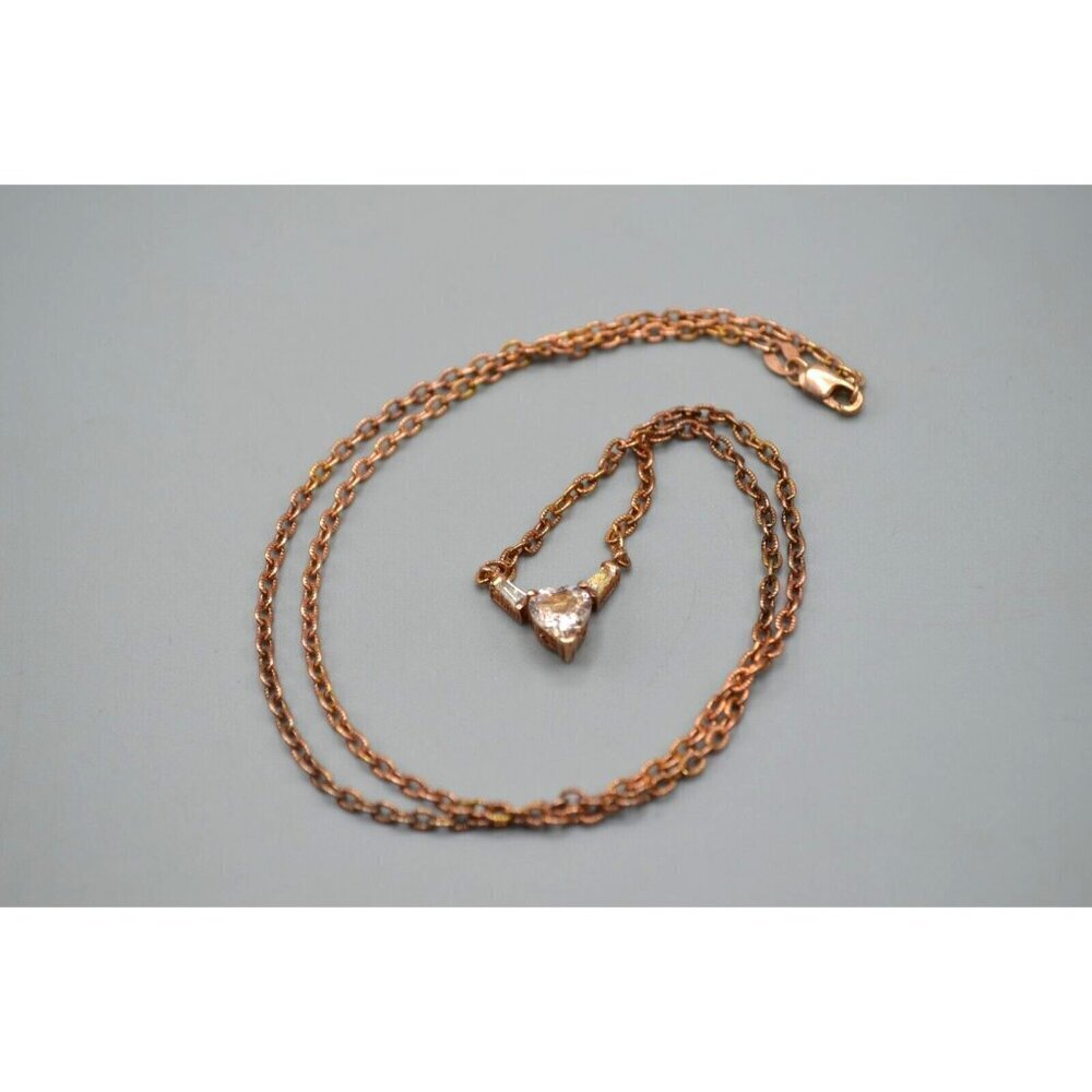 Sterling Silver Chain Necklace Set Heart Cut Stone Accent 925 9" Rose Gold Plate - Picture 2 of 13